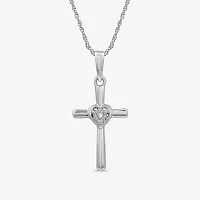 Yes, Please! Womens Diamond Accent Natural White Diamond Sterling Silver Cross Pendant Necklace