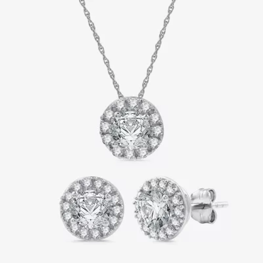 Yes, Please! Womens 2-pc. Rope Lab Created White Sapphire Sterling Silver Round Pendant Necklace Set