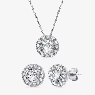 Yes, Please! Womens 2-pc. Rope Lab Created White Sapphire Sterling Silver Round Pendant Necklace Set