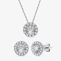 Yes, Please! Womens 2-pc. Rope Lab Created White Sapphire Sterling Silver Round Pendant Necklace Set