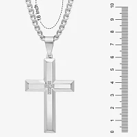 1/10 CT. T.W. Natural White Diamond Stainless Steel Cross 2-pc. Jewelry Set