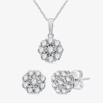 Diamond Blossom Womens 1 CT. T.W. Rope Lab Grown White Diamond Sterling Silver Flower Pendant Necklace Set