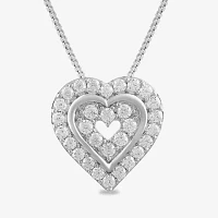 Womens 1/ CT. T.W. Lab Grown White Diamond Sterling Silver Heart Pendant Necklace