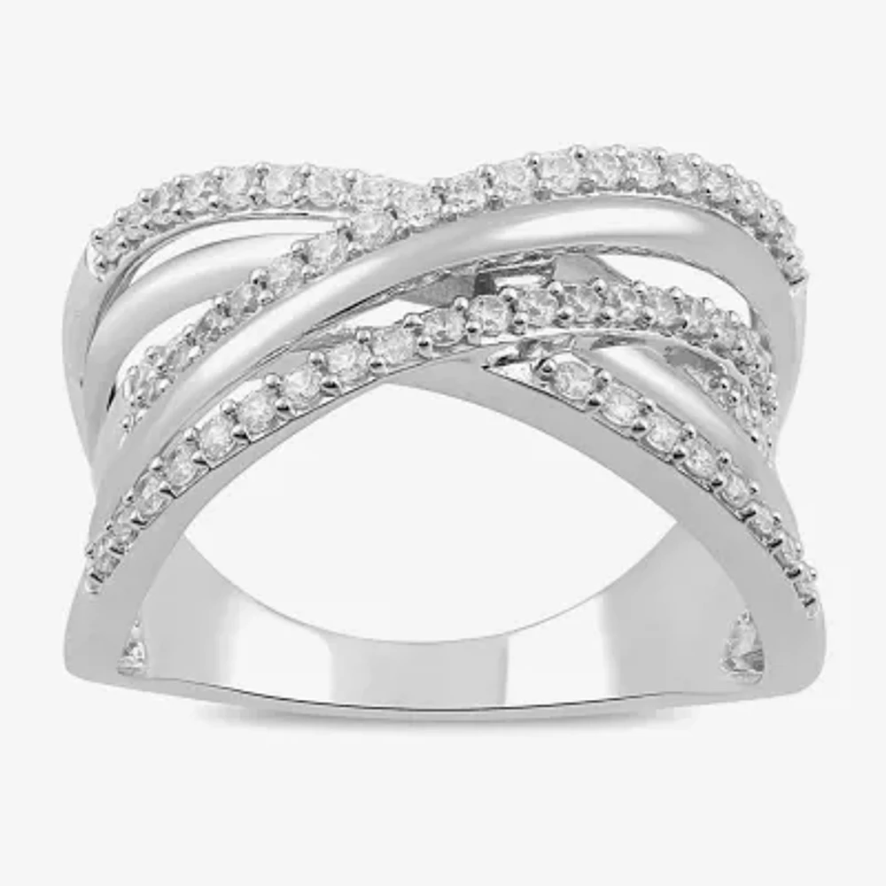 Womens 1/2 CT. T.W. Lab Grown White Diamond Sterling Silver Crossover Band