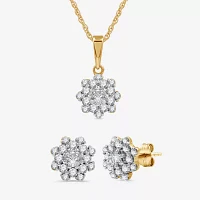 Diamond Blossom Womens 1 CT. T.W. Rope Lab Grown White Diamond 14K Gold Over Silver Flower Pendant Necklace Set