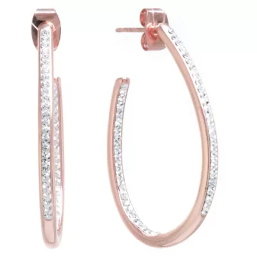 Sparkle Allure 14k Rose Gold Over Brass Hoop Earrings