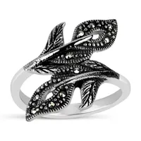 Womens Genuine Black Marcasite Sterling Silver Bypass Cocktail Ring