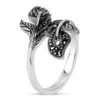 Womens Genuine Black Marcasite Sterling Silver Bypass Cocktail Ring