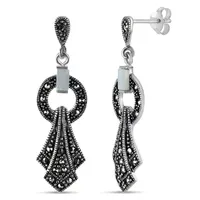 Genuine Black Marcasite Sterling Silver Curved Drop Earrings