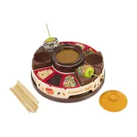 Nostalgia Lazy Susan Chocolate & Caramel Apple Party with Heated Fondue Pot, 25 Sticks, Decorating and Toppings Trays