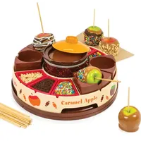 Nostalgia Lazy Susan Chocolate & Caramel Apple Party with Heated Fondue Pot, 25 Sticks, Decorating and Toppings Trays