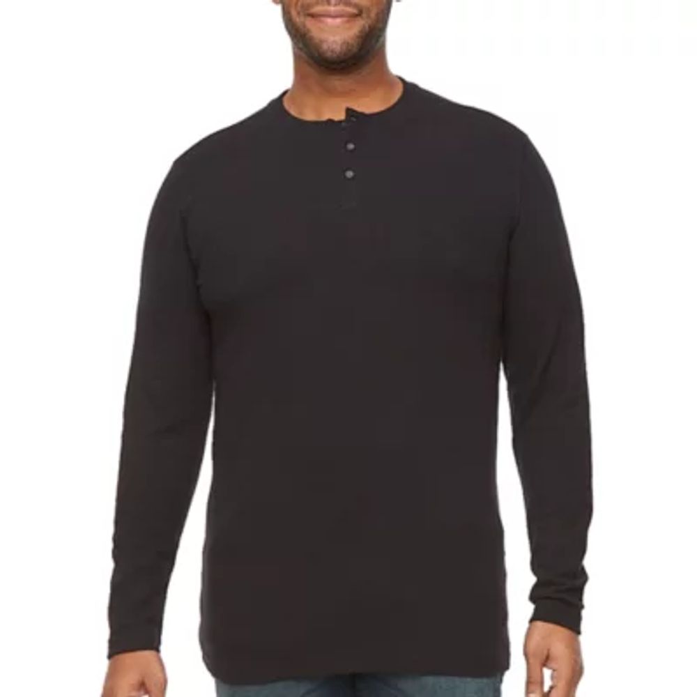 St. John's Bay Waffle Mens Henley Neck Long Sleeve Classic Fit Thermal Top