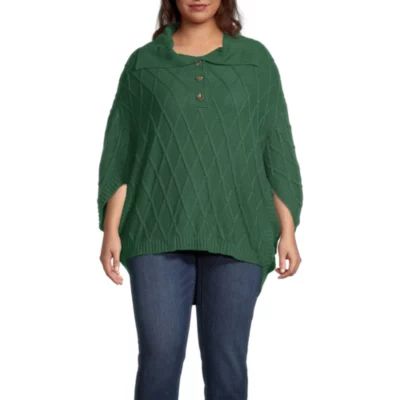 St. John's Bay Plus Womens Asymmetrical Short Sleeve Poncho Pullover Sweater