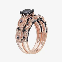 Midnight Black Diamond 1â…œ CT.T.W. Color-Enhanced 10K Rose Gold Bridal Ring Set