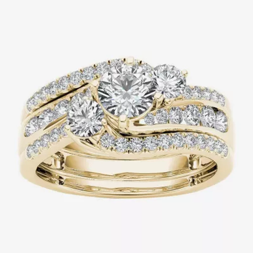 Love Lives Forever Womens /4 CT. T.W. Natural White Diamond 14K Gold Round 3-Stone Bypass Bridal Set