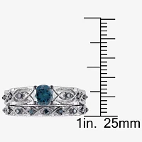 Womens 1 CT. T.W. Natural Blue Diamond 10K Gold Round Bridal Set