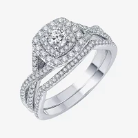 Modern Bride® Signature 3/4 CT.T.W. Certified Natural White & Color-Enhanced Blue Diamond Ring Set