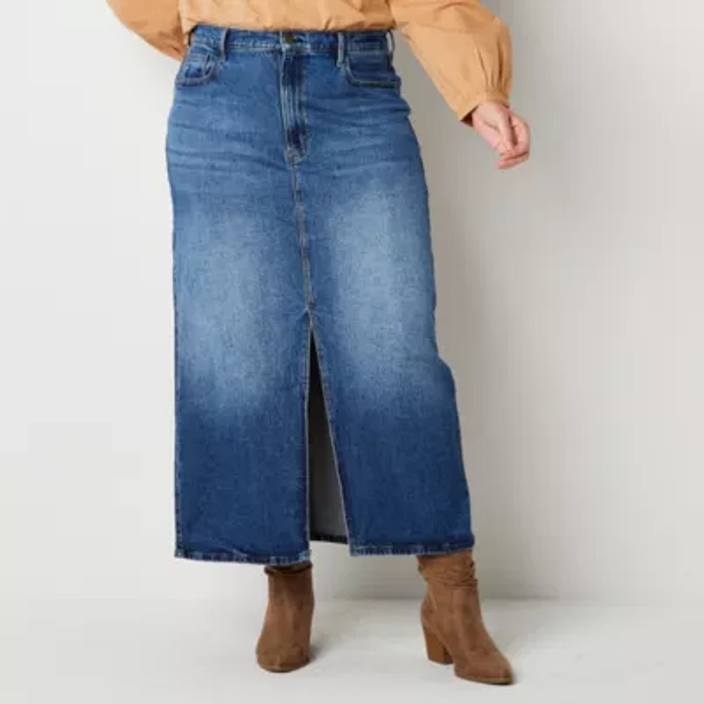 a.n.a Womens High Rise Long Denim Skirt-Plus