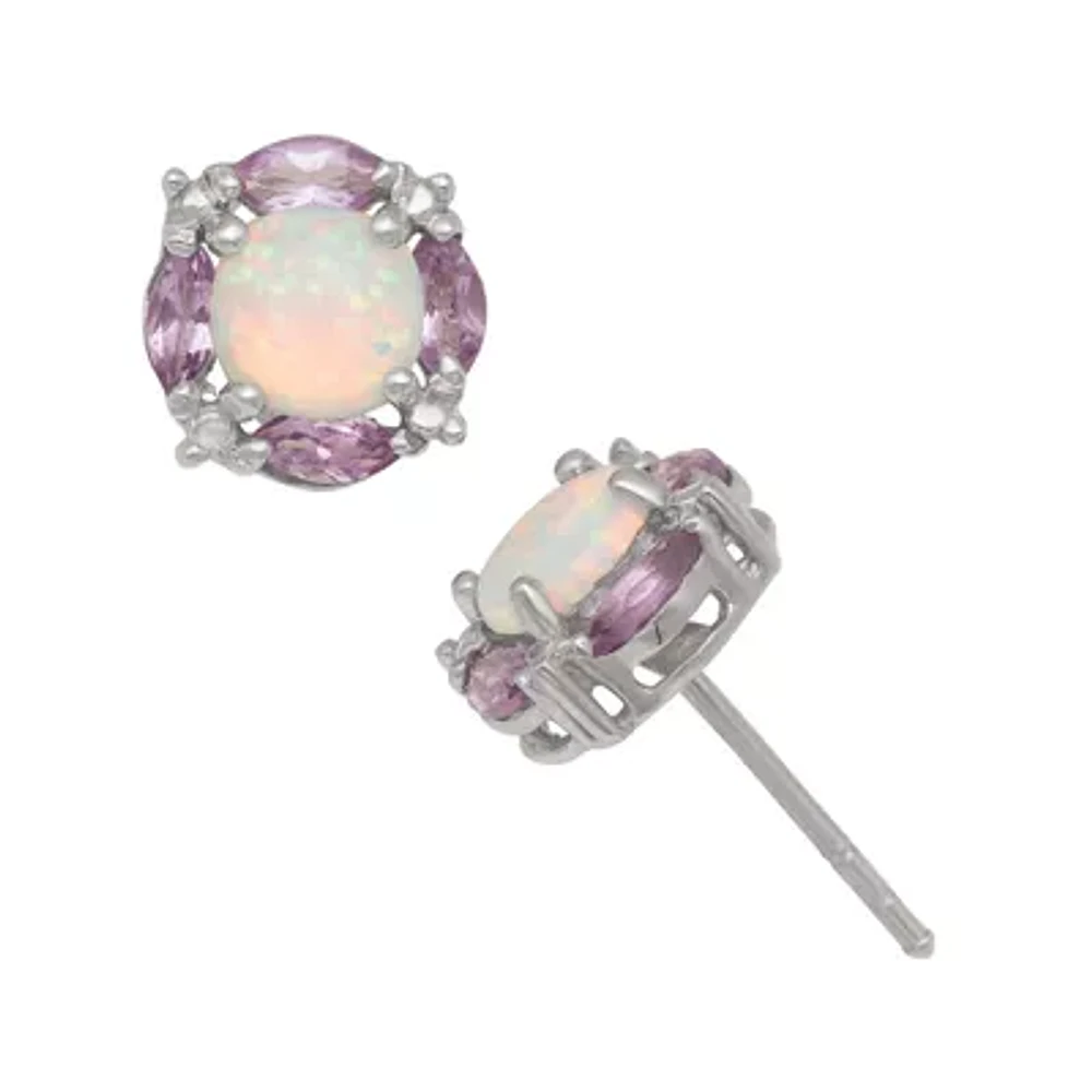 Simulated Opal & Genuine Amethyst Sterling Silver Earrings