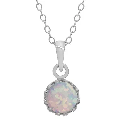 Simulated Opal Sterling Silver Pendant Necklace