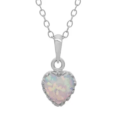 Simulated Opal Sterling Silver Pendant Necklace