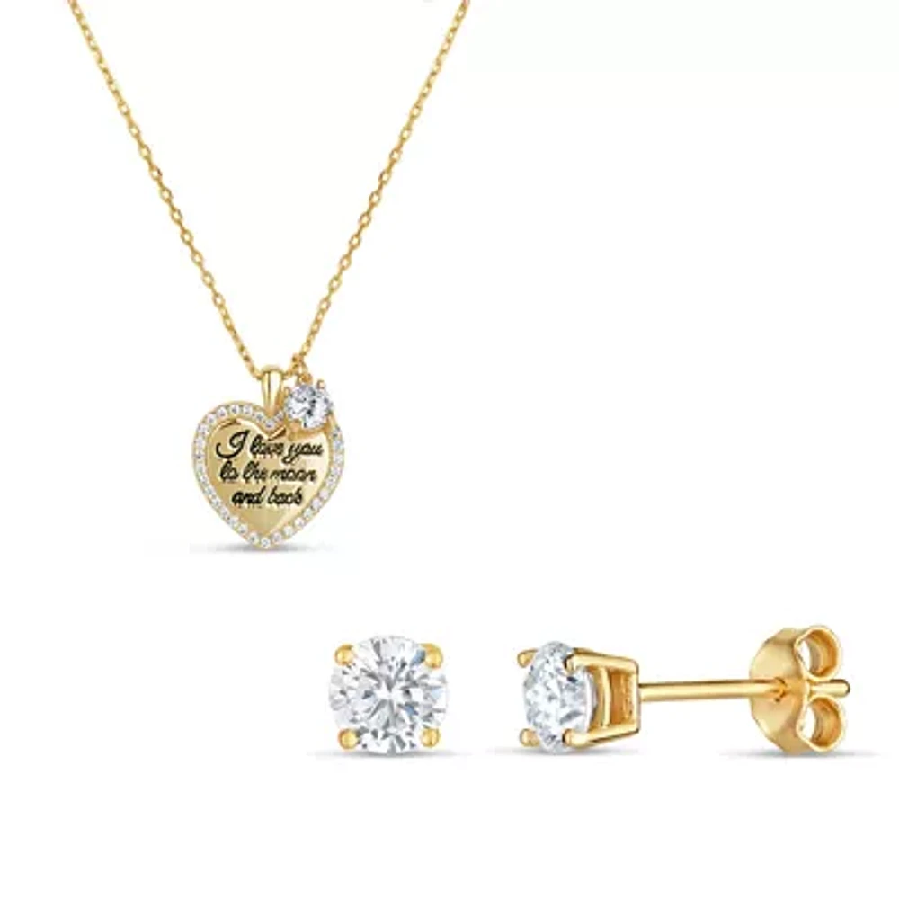 2 CT. T.W. White Cubic Zirconia 18K Gold Over Silver Heart 2-pc. Jewelry Set