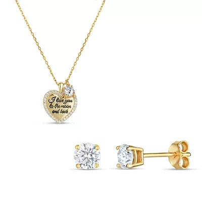 2 CT. T.W. White Cubic Zirconia 18K Gold Over Silver Heart 2-pc. Jewelry Set