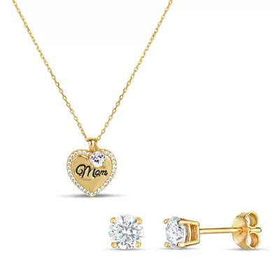 2 CT. T.W. White Cubic Zirconia 18K Gold Over Silver Heart 2-pc. Jewelry Set