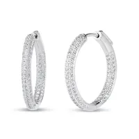 2 CT. T.W. White Cubic Zirconia Sterling Silver 24.5mm Curved Hoop Earrings