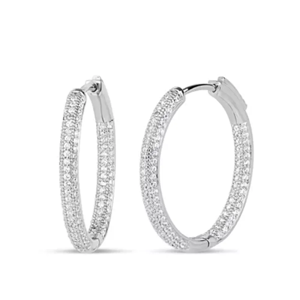Womens 2 1/2 CT. T.W. Cubic Zirconia Sterling Silver 28mm Curved Hoop Earrings