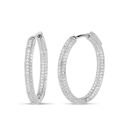Womens 2 1/2 CT. T.W. Cubic Zirconia Sterling Silver 28mm Curved Hoop Earrings
