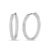 2 1/2 CT. T.W. White Cubic Zirconia Sterling Silver 28mm Curved Hoop Earrings