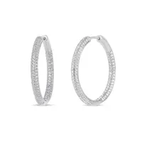 3 1/2 CT. T.W White Cubic Zirconia Sterling Silver 30mm Curved Hoop Earrings