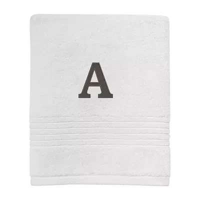 Avanti Block Monogram White/Grey Bath Towel Collection