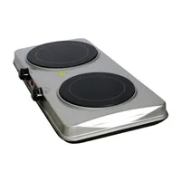 Megachef Portable 2-Burner Sleek Steel Hot Plate With Temperature Control Electric Burner