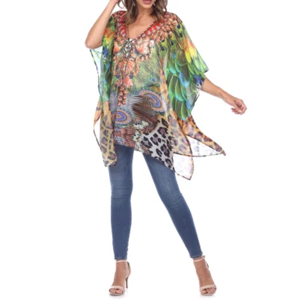 White Mark Womens Split Tie Neck 3/4 Sleeve Tunic Top