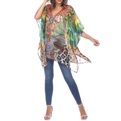 White Mark Womens Split Tie Neck 3/4 Sleeve Tunic Top