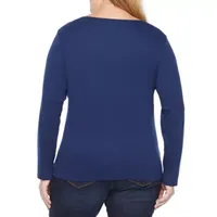 Liz Claiborne Womens Plus Crew Neck Long Sleeve T-Shirt