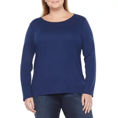 Liz Claiborne Womens Plus Crew Neck Long Sleeve T-Shirt