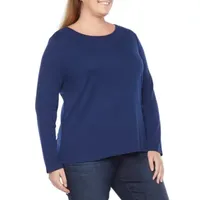 Liz Claiborne Womens Plus Crew Neck Long Sleeve T-Shirt