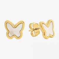 White Mother Of Pearl 14K Gold 8mm Butterfly Stud Earrings