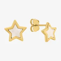 White Mother Of Pearl 14K Gold 9mm Star Stud Earrings