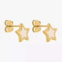 White Mother Of Pearl 14K Gold 9mm Star Stud Earrings