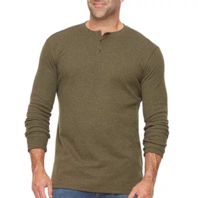 St. John's Bay Big and Tall Mens Long Sleeve Classic Fit Thermal Henley  Shirt, Color: Oatmeal Htr - JCPenney