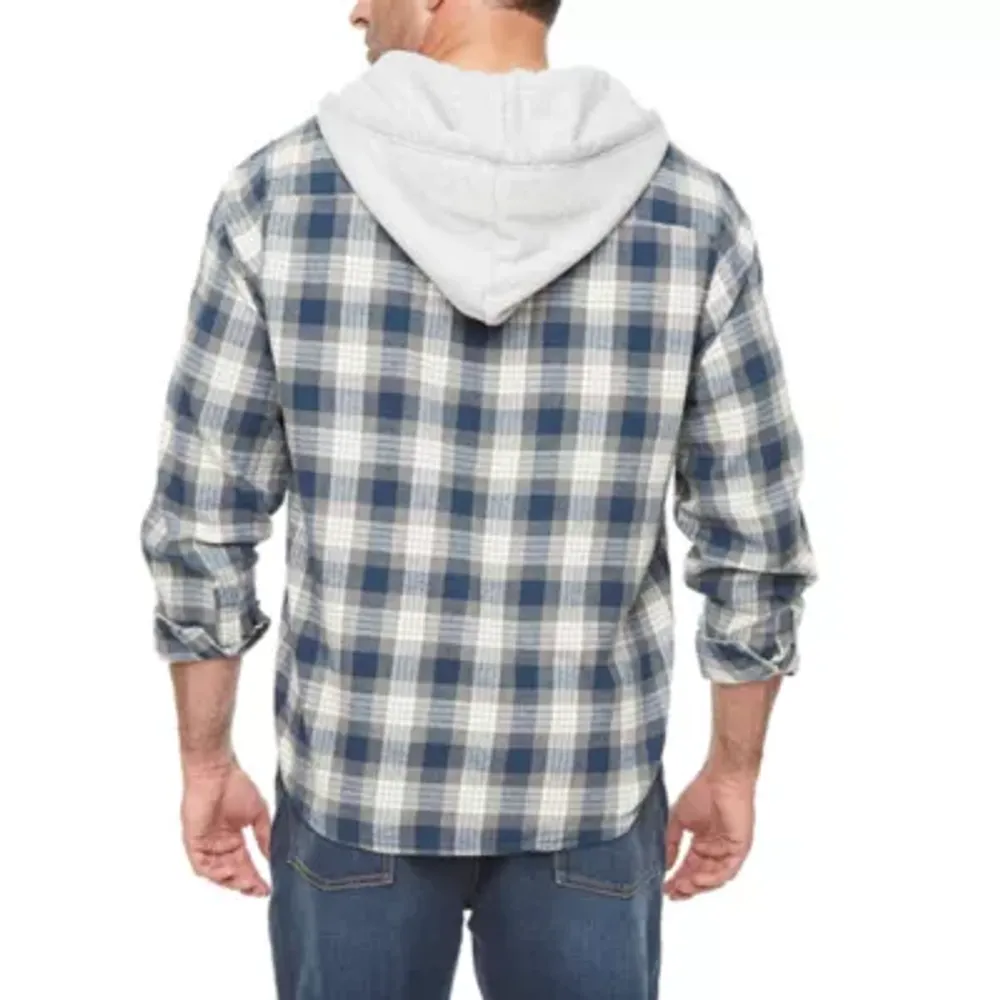 Arizona Big and Tall Mens Hooded Regular Fit Long Sleeve Flannel Shirt