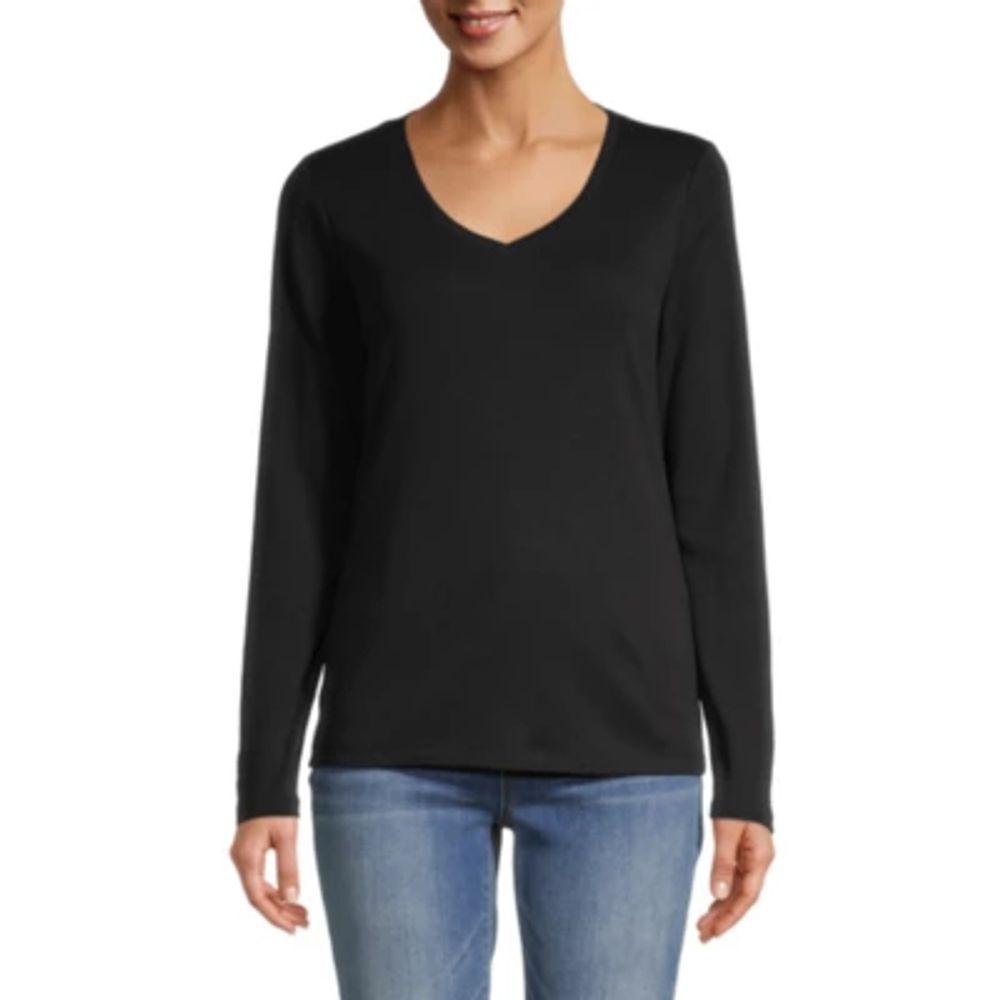 St. John's Bay Womens V Neck Long Sleeve T-Shirt