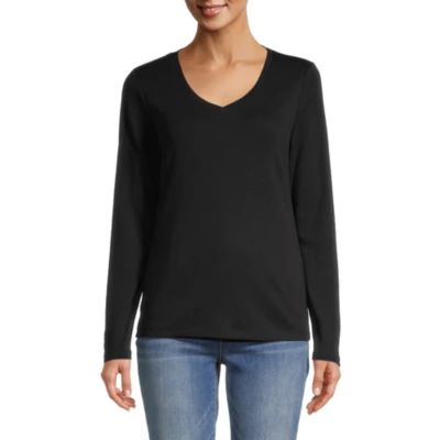 St. John's Bay Womens V Neck Long Sleeve T-Shirt