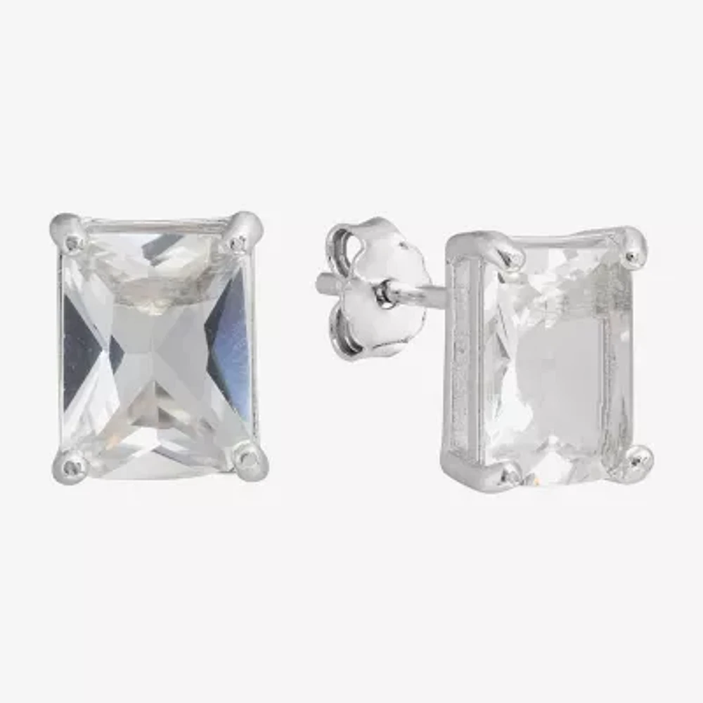 Silver Treasures Crystal Sterling Silver 8.3mm Stud Earrings