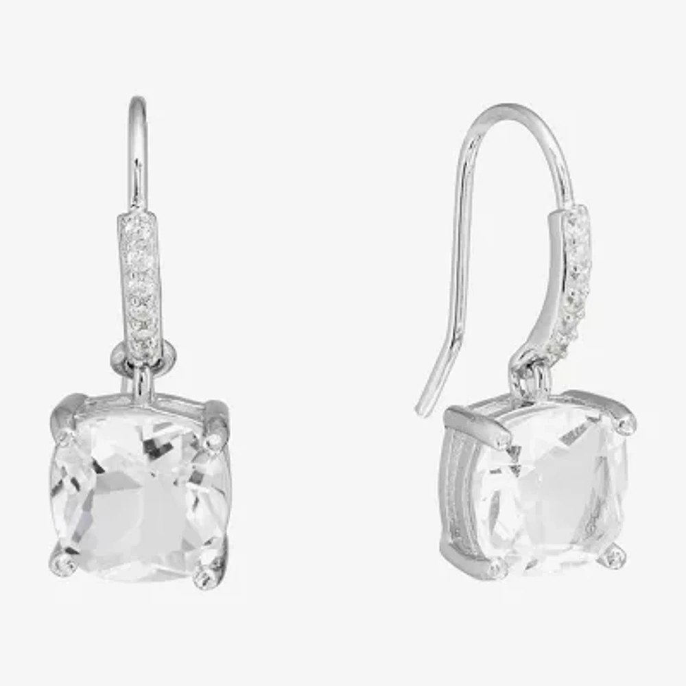 Silver Treasures Crystal Sterling Silver Drop Earrings