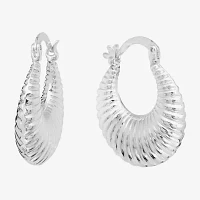 Silver Reflections Ribbed Pure Silver Over Brass Hoop Earrings